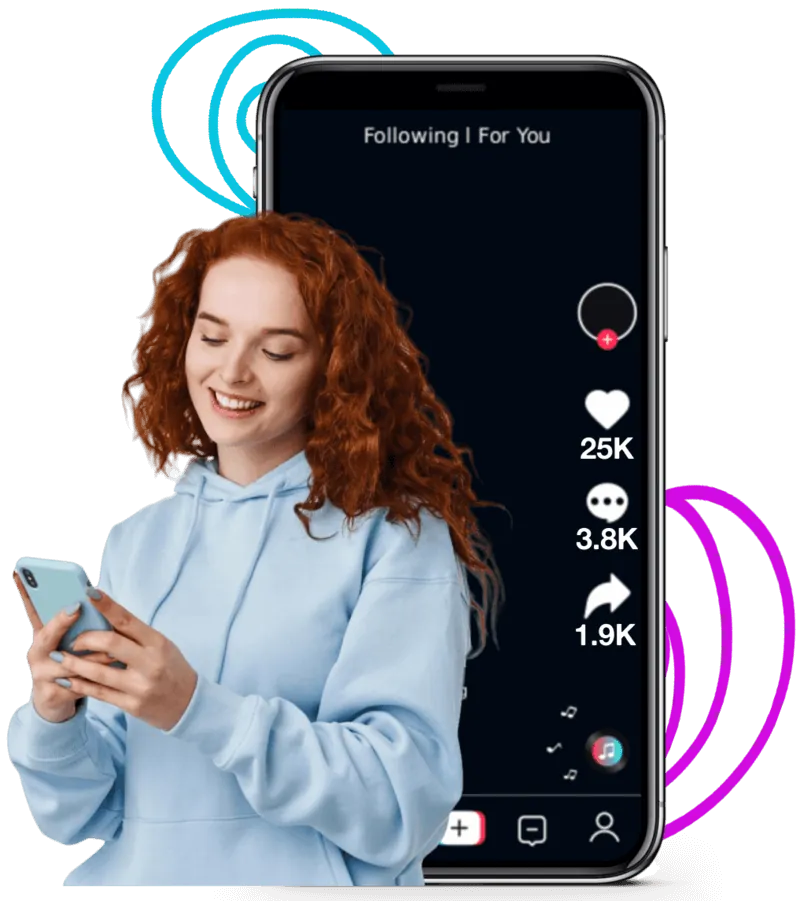 woman on her phone standing in front of the tiktok app